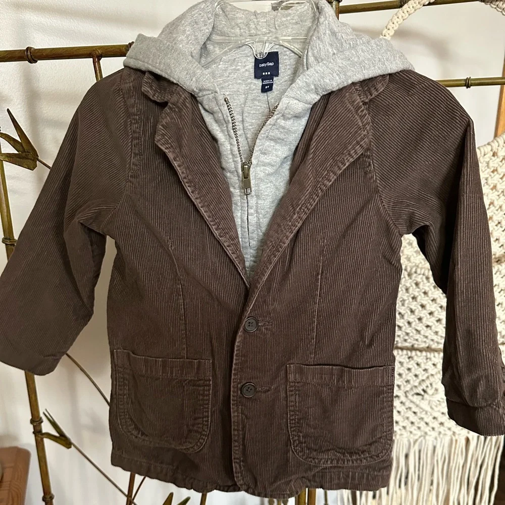 Baby Gap Brown Corduroy Blazer with attached Gray Hoodie Jacket.  Size 5T